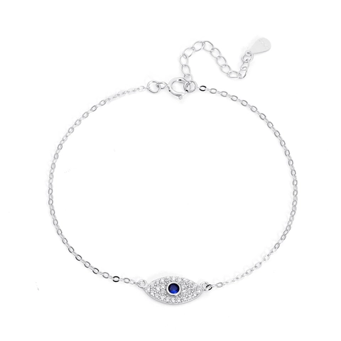 Elegante Bracciale Occhio Turco in Argento Sterling 925 per Donna Intarsio in Strass Minimalista Catena a Maglie Regolabile Gioielli