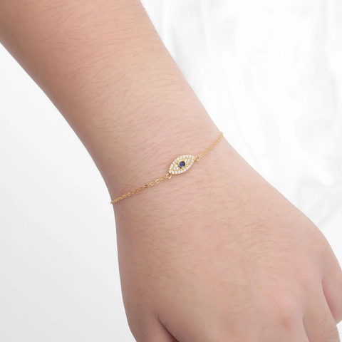 Elegante Bracciale Occhio Turco in Argento Sterling 925 per Donna Intarsio in Strass Minimalista Catena a Maglie Regolabile Gioielli