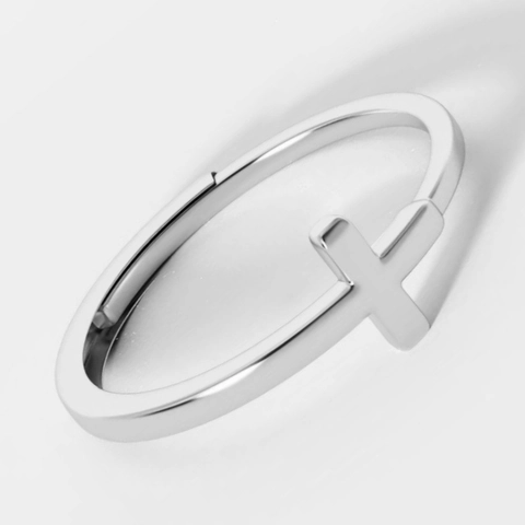 925 Sterling Silver Minimalist Cross Open Adjustable Ring For Women Ins Style Smooth Surface Religious Fashion Jewelry