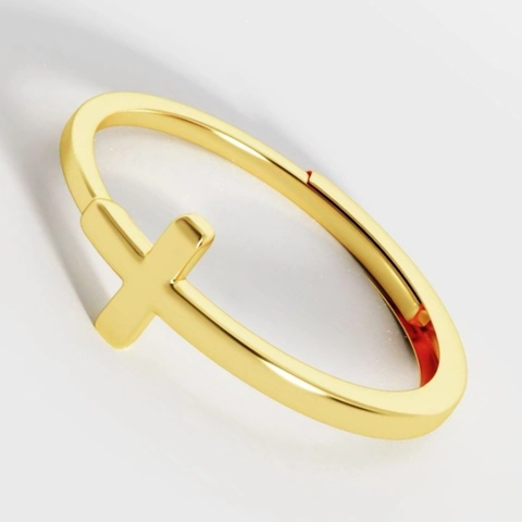 925 Sterling Silver Minimalist Cross Open Adjustable Ring For Women Ins Style Smooth Surface Religious Fashion Jewelry