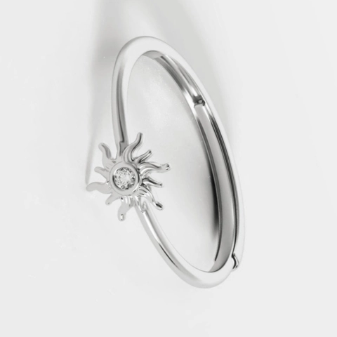 Anillo Abierto de Girasol de Plata de Ley 925 para Mujer Ajustable con Circonia Incrustada Chapado en Oro Plata Joyería de Moda