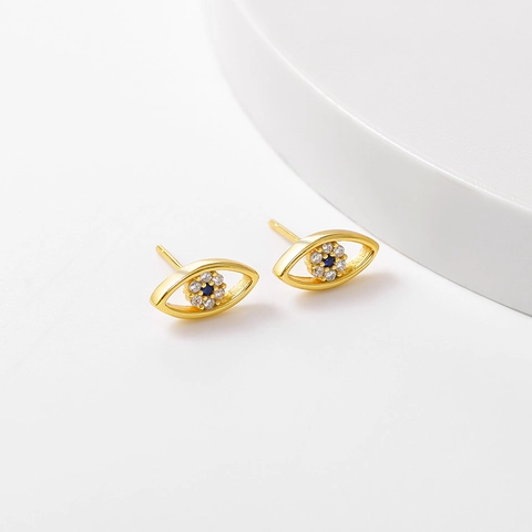 Pendientes de Botón de Mal de Ojo de Plata de Ley 925 para Mujer Minimalista Incrustado de Circonia Joyería de Moda