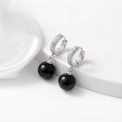 925 Sterlingsilber Schwarzer Onyx Ohrhänger Für Damen Zirkonia Pave Leverback Hoop Ohrringe Mode Pendler Schmuck Geschenk