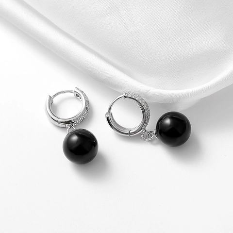 925 Sterlingsilber Schwarzer Onyx Ohrhänger Für Damen Zirkonia Pave Leverback Hoop Ohrringe Mode Pendler Schmuck Geschenk