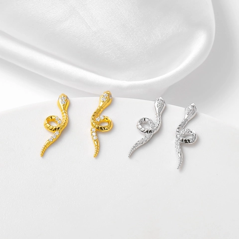 Orecchini a Bottone a Forma di Serpente in Argento Sterling 925 Per Donna Zirconia Oro Argento Placcato Gioielli Regalo