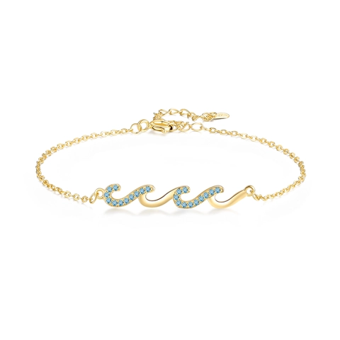 Bracciale a Onda in Argento Sterling S925 per Donna Minimalista Intarsiato con Zirconia Placcato Oro Argento Stile Oceano Gioielli di Moda Regolabili
