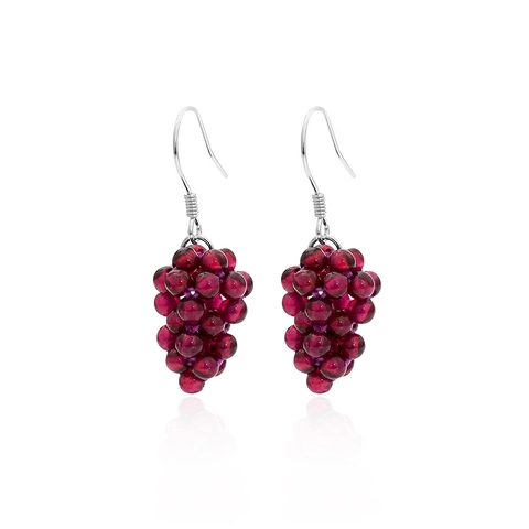 Handgemaakte 925 Sterling Zilveren Druif Oorbellen Voor Vrouwen Natuurlijke Granaat Kralen Oorbellen Zoete Fruit Sieraden