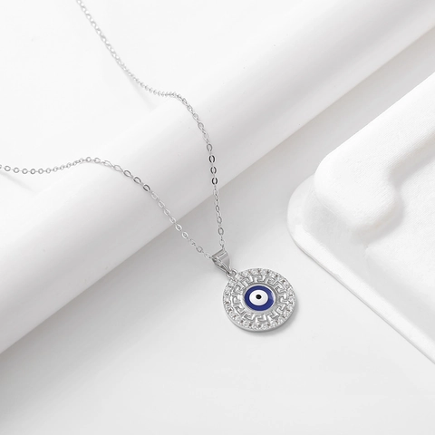 925 Sterlingsilber Böser Blick Halskette Für Damen Rund Griechischer Mäander Anhänger Zirkonia Eingelegt Mode Schmuck