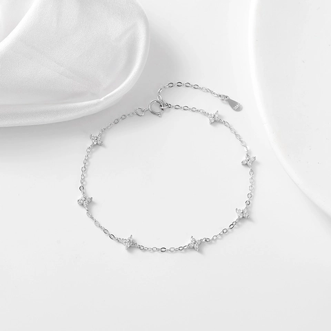 S925 Sterling Silver Zirconia Clover Bracelet For Women Minimalist Micro Inlaid Flower Jewelry Adjustable Chain Accessory