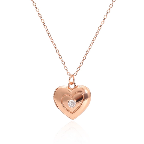 925 Sterling Silver Heart Locket Necklace For Women Zirconia Inlaid Photo Box Pendant Elegant Valentine's Day Jewelry Gift