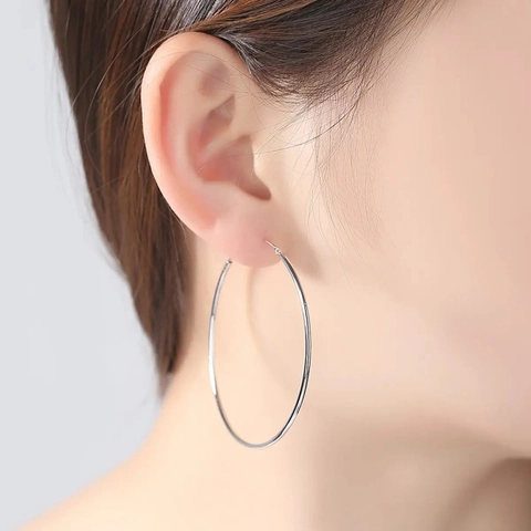Pendientes de Aro de Plata de Ley 925 Minimalistas Geométricos Pulidos Redondos Círculo Lazo para Mujer Joyas de Moda Elegantes Regalo