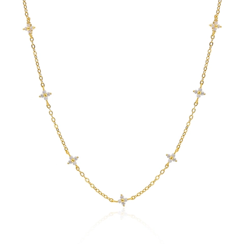 Collana con Pendente Quadrifoglio in Argento Sterling S925 per Donna con Zirconia Intarsiata Girocollo alla Moda Placcato Oro Argento Gioielli