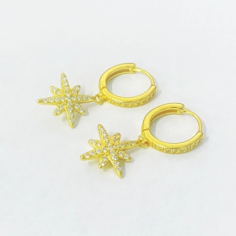 925 Sterlingsilber Vergoldet Zirkonia Achtzackiger Stern Anhänger Ohrringe Starburst Schmuck Für Damen Geschenk