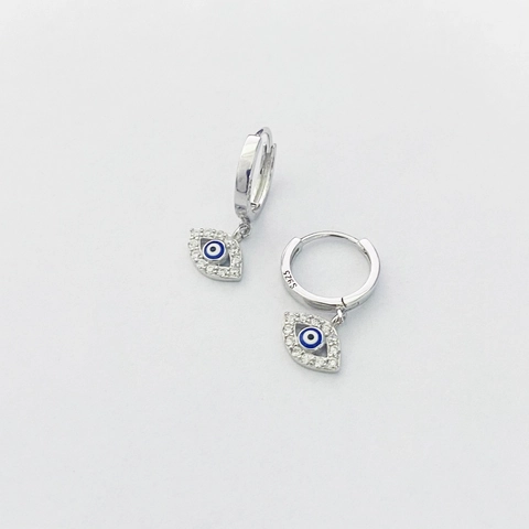 Orecchini a Cerchio Malocchio in Argento Sterling S925 per Donna Smalto Blu Zirconia Intarsiato Gioielli Stile Hip Hop
