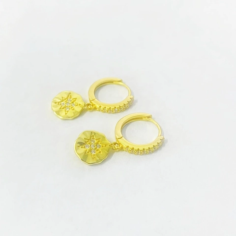 Orecchini a Goccia con Stella a Otto Punte in Argento Sterling 925 per Donna Orecchini a Cerchio Huggie con Zirconia Oro