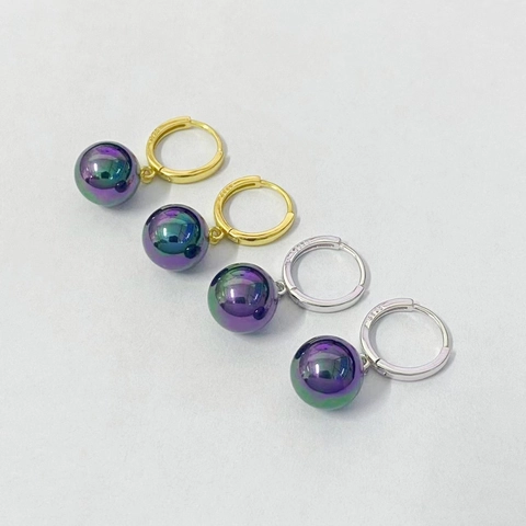 Orecchini a Cerchio in Argento Sterling 925 con Perla Artificiale Arcobaleno da Donna Lustro Metallico Orecchini a Goccia Tondi