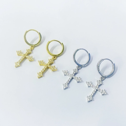 Mode 925 Sterlingsilber Kreuz Creolen Für Damen Luxus Zirkonia Eingelegt Hängende Ohrringe Schmuck Geschenk