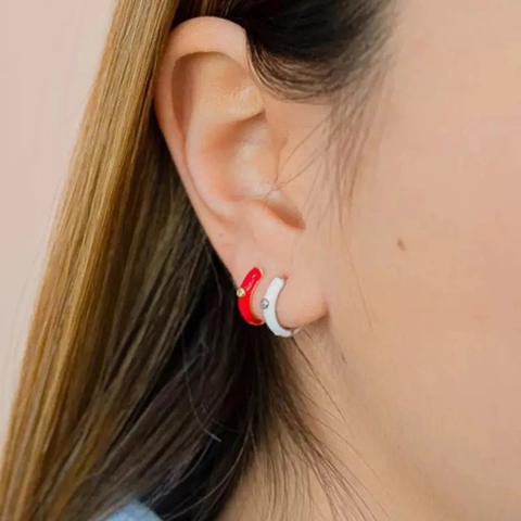 925 Sterling Silver Needle Copper Enamel Hoop Earrings For Women White Sweet Heart Star Smile Face Rhinestone Huggie Earrings