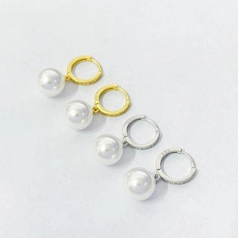 Orecchini a Goccia in Argento Sterling 925 con Perla Artificiale Vintage Francese per Donna Orecchini a Cerchio con Zirconia