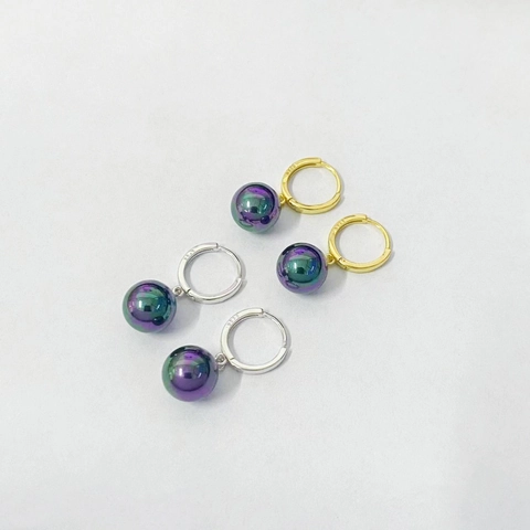 Orecchini a Cerchio in Argento Sterling 925 con Perla Artificiale Arcobaleno da Donna Lustro Metallico Orecchini a Goccia Tondi