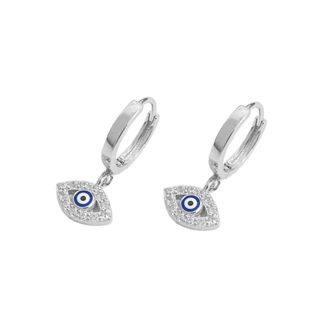 Orecchini a Cerchio Malocchio in Argento Sterling S925 per Donna Smalto Blu Zirconia Intarsiato Gioielli Stile Hip Hop