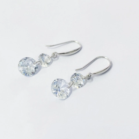 925 Sterling Silver Double Round Zirconia Drop Dangle Earrings Elegant Fashion White Gold Plated Ear Hook Women Jewelry Gift