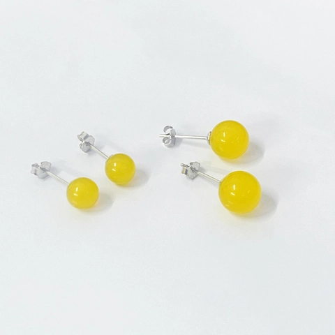 925 Sterlingsilber Natur Gelber Achat Ohrstecker Für Damen Vintage Einfache Runde Kugel Chinesischer Stil Schmuck Ohrringe