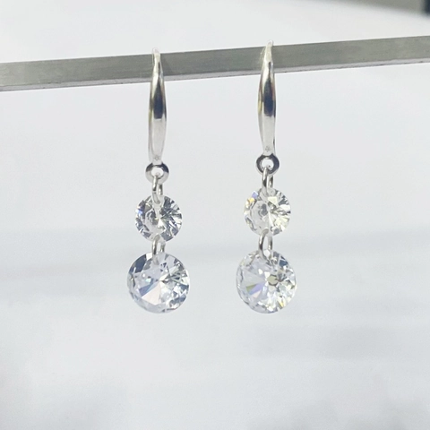 925 Sterling Silver Double Round Zirconia Drop Dangle Earrings Elegant Fashion White Gold Plated Ear Hook Women Jewelry Gift