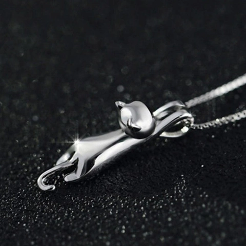 Collar Con Colgante de Gato Trepador de Plata de Ley 925 Joyería Minimalista de Animales Con Cadena de Caja Para Mujer Regalo