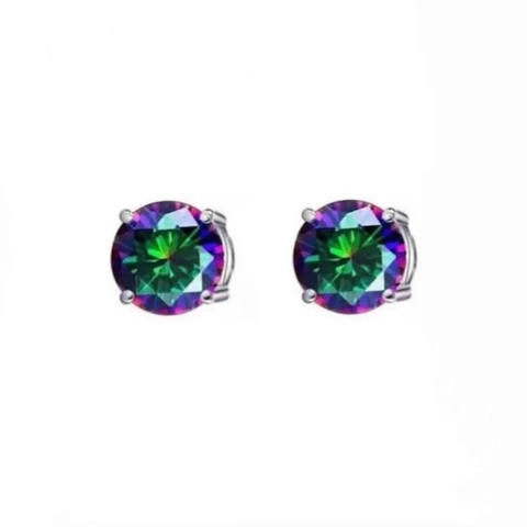 Orecchini a Bottone in Argento Sterling 925 con Zirconia Rotonda per Donna Placcati Oro Bianco Zirconia Arcobaleno Gioielli