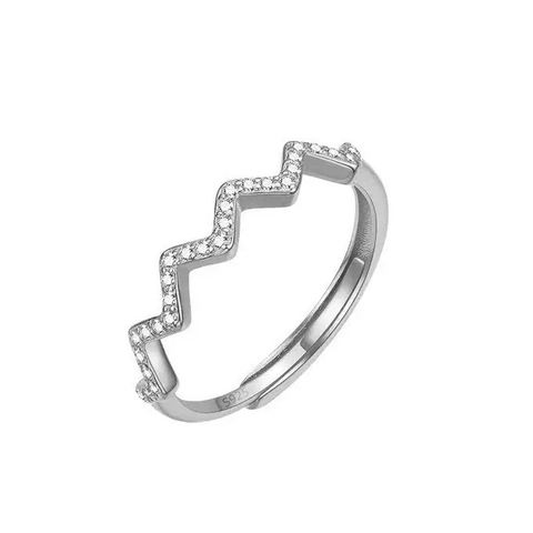 S925 Sterling Silver Wave Ring For Women Zirconia Inlaid Adjustable Open Ring Minimalist Fashion Finger Jewelry Gift