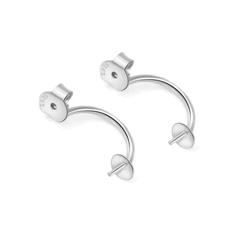 Componenti per Orecchini Fai da Te in Argento Sterling 925 Forma a C Curva con Vassoio per Perline Placcati in Platino per Gioielli