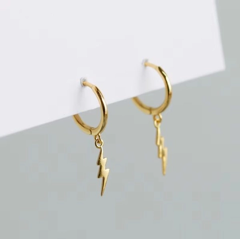 925 Sterling Silver Lightning Bolt Pendant Hoop Earrings Minimalist Gold Plated Geometric Drop Dangle Earrings For Women