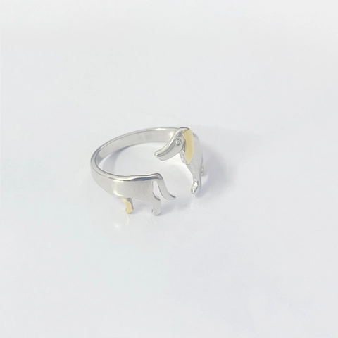 Anello in Argento Sterling 925 a Forma di Bassotto per Uomo e Donna Simpatico Animale Anello Aperto Regolabile Gioielli Bicolore Regalo