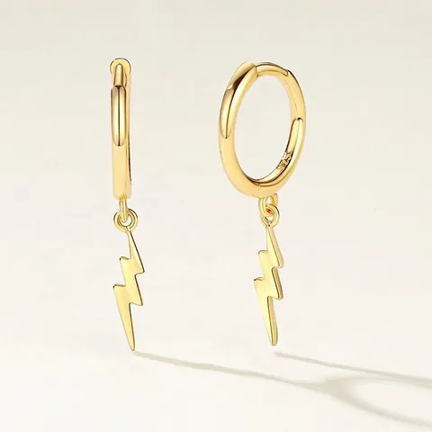925 Sterling Silver Lightning Bolt Pendant Hoop Earrings Minimalist Gold Plated Geometric Drop Dangle Earrings For Women