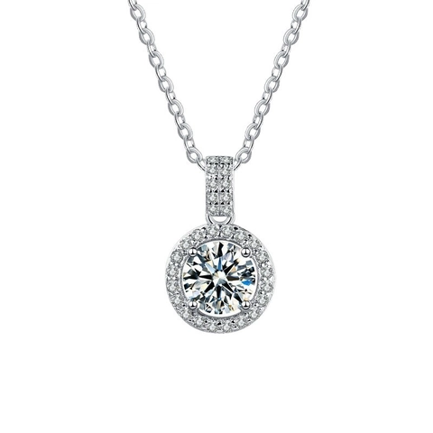 Collana con Ciondolo Halo Rotondo in Argento Sterling S925 e Zirconia per Donna Elegante Collana a Girocollo in Zirconia Gioielli
