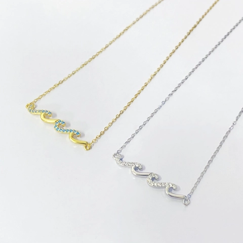 925 Sterling Silver Wave Pendant Necklace For Women Elegant Gold Silver Plated Zirconia Inlaid Clavicle Chain Jewelry Gift