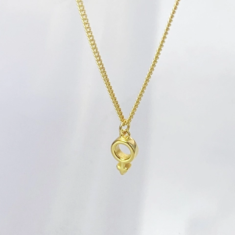 Collar con Colgante de Símbolo de Género Minimalista de Plata de Ley S925 para Mujer Bañado en Oro Signos de Venus Marte Joyas