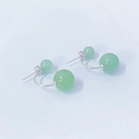 Boucles d'Oreilles Clous en Argent Sterling S925 Style Palais avec Perles de Jade Aventurine Verte pour Femmes Bijoux Vintage à Double Perle