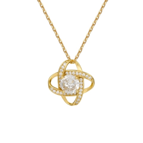 Collana con Ciondolo Quadrifoglio Geometrico in Argento Sterling 925 Donna Micro Pavé Zirconia Gioielli di Moda Catena