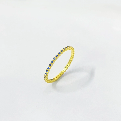 Minimalist 925 Sterling Silver Gold Plated Ring With Blue Zirconia Inlaid Eternity Band Stackable Ring For Women Jewelry