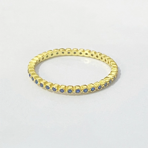 Minimalist 925 Sterling Silver Gold Plated Ring With Blue Zirconia Inlaid Eternity Band Stackable Ring For Women Jewelry