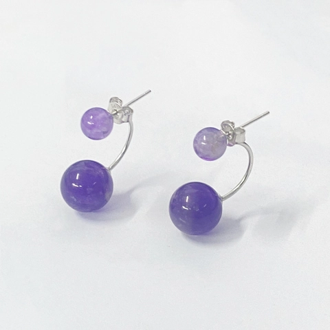 Vintage Natural Amethyst Stud Earrings With 925 Sterling Silver Earring Post Chinese Style Purple Bead Jewelry For Women