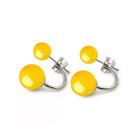 S925 Sterlingsilber Natürlicher Gelber Achat Doppelperlen Ohrstecker Für Damen Vintage Chinesischer Stil Ohrschmuck