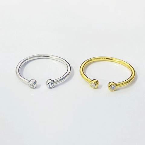 925 Sterling Silver Double Zirconia Open Ring For Women Minimalist Adjustable Stackable Platinum Gold Plated Geometric Fashion Finger Jewelry
