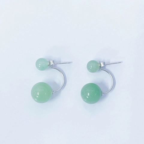 Boucles d'Oreilles Clous en Argent Sterling S925 Style Palais avec Perles de Jade Aventurine Verte pour Femmes Bijoux Vintage à Double Perle