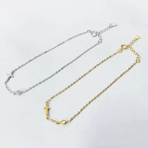 Minimalista Bracciale in Argento Sterling 925 con Croce per Donna Ciondolo con Strass Braccialetto a Catena Elegante Regalo