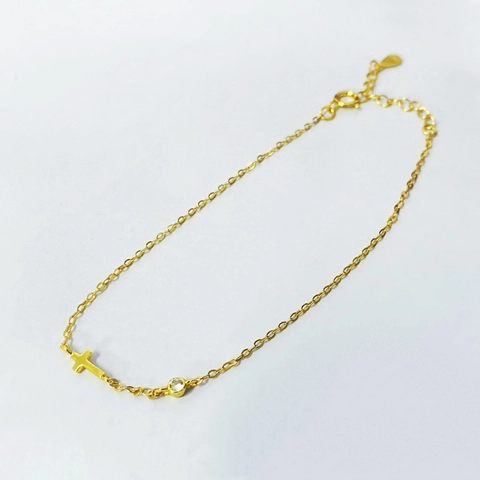 Minimalista Bracciale in Argento Sterling 925 con Croce per Donna Ciondolo con Strass Braccialetto a Catena Elegante Regalo