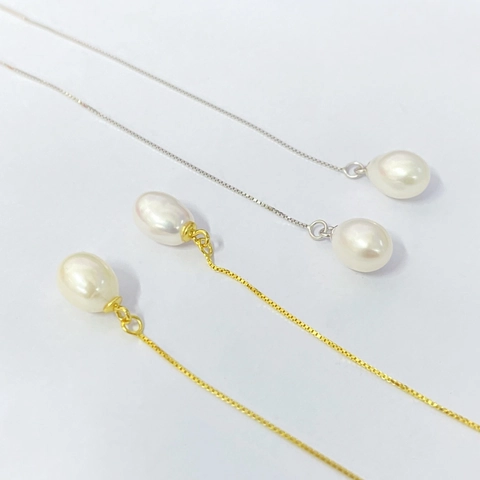 Orecchini a Filo in Argento Sterling 925 con Perla d'Acqua Dolce a Forma di Goccia Gioielli Eleganti per Donna