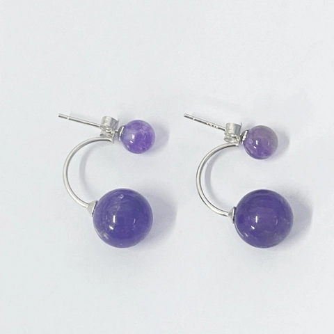 Vintage Natural Amethyst Stud Earrings With 925 Sterling Silver Earring Post Chinese Style Purple Bead Jewelry For Women